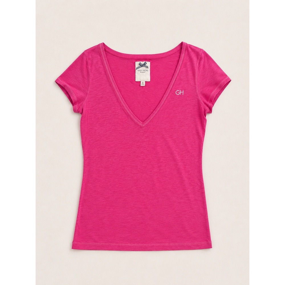Gilly Hicks Sydney Womens Pink V-Neck Short Sleeve Logo T-Shirt Size M NWT